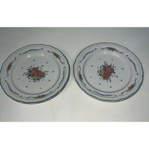Vtg Stoneware Japan 7 3/4” Salad Plates Set of 2 white Blue Pink Floral